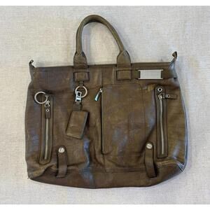 Piquadro Leather Handbag Brown 14.5x12.5" Green/Brown Ultra Supple Leather